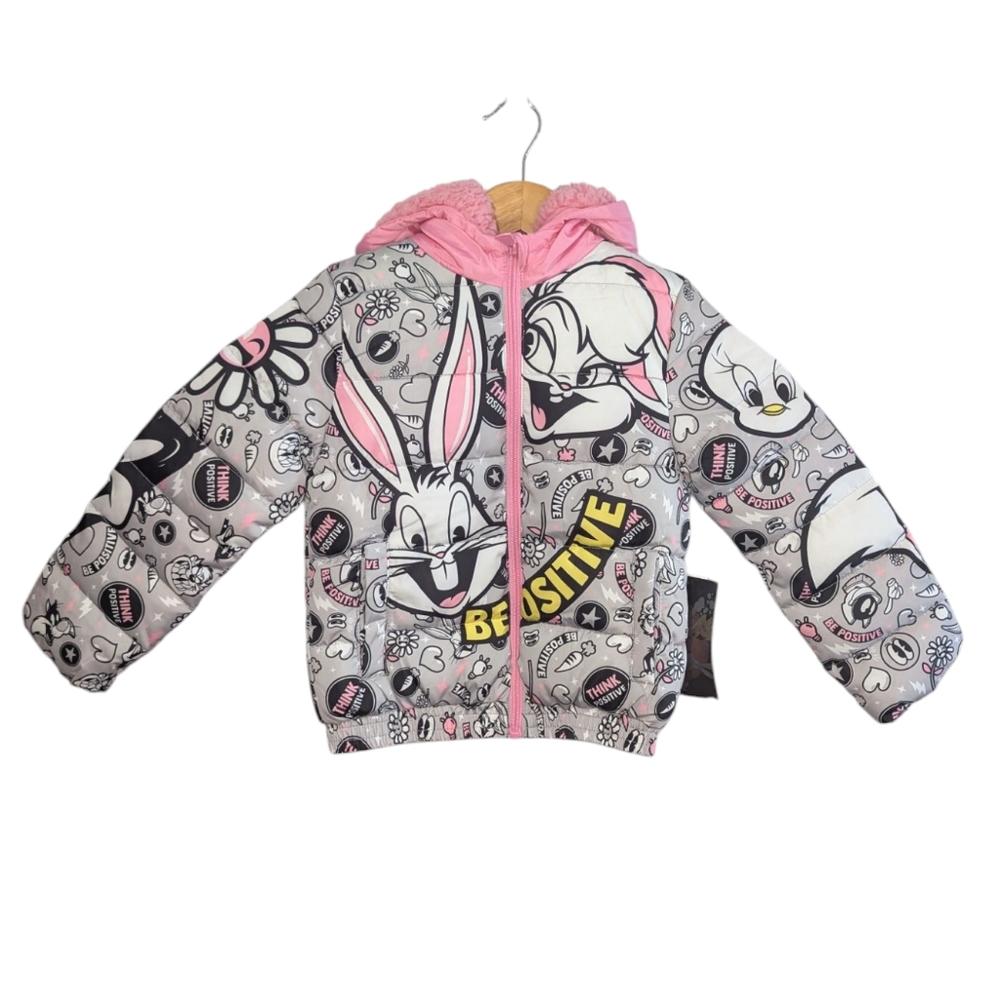 Looney Tunes Members Only Cartoon Be Positive Print Hooded Coat Size 5/6